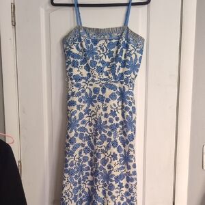 Taylor Cream Midi Dress with Blue Floral Embroidery